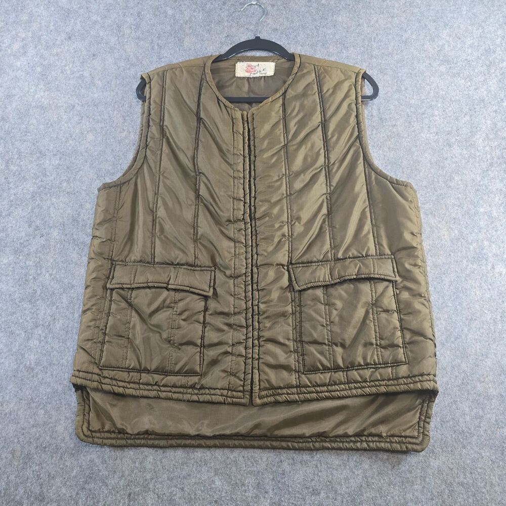 Vintage Double K Puffer Quilted Vest Size Large Brown Nylon Full Zip Pockets USA
